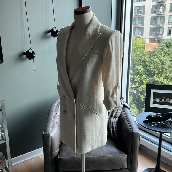 New Veronica Beard Parineti Tab Sleeve Linen Blend Dickey Blazer Jacket Size 0 - Picture 4 of 6